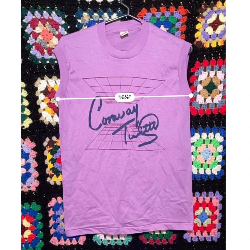 Conway Twitty Purple Vintage Single Stitch Screen Stars Purple Sleeveless Shirt - Picture 3 of 5